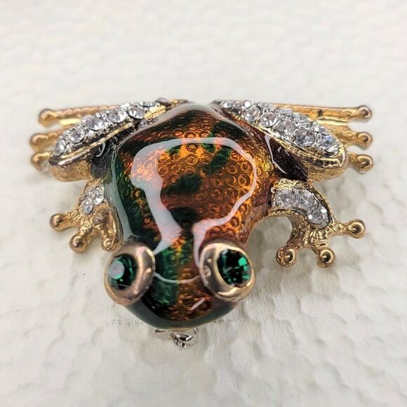 Large Bronze Gold and Green FROG Brooch - Picture 5 of 16
